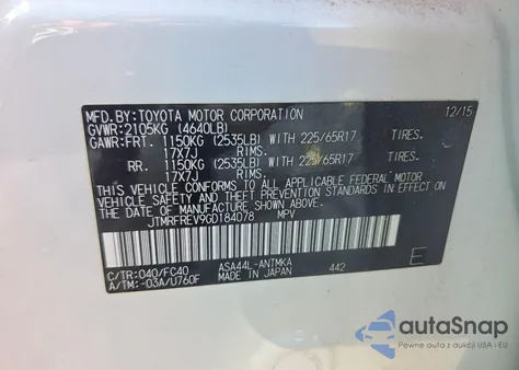 2016 Toyota Rav4 Xle z USA, uszkodzony, nr VIN JTMRFREV9GD184078